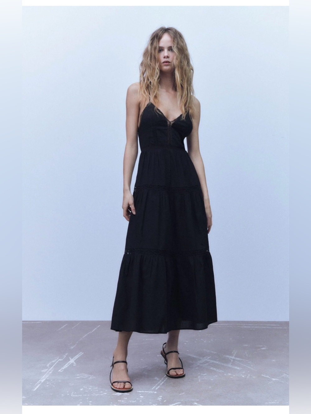 ZARA LACE INSERT MIDI DRESS BLACK SZ XXL 0881/401